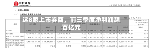 这8家上市券商,前三季度净利润超百亿元